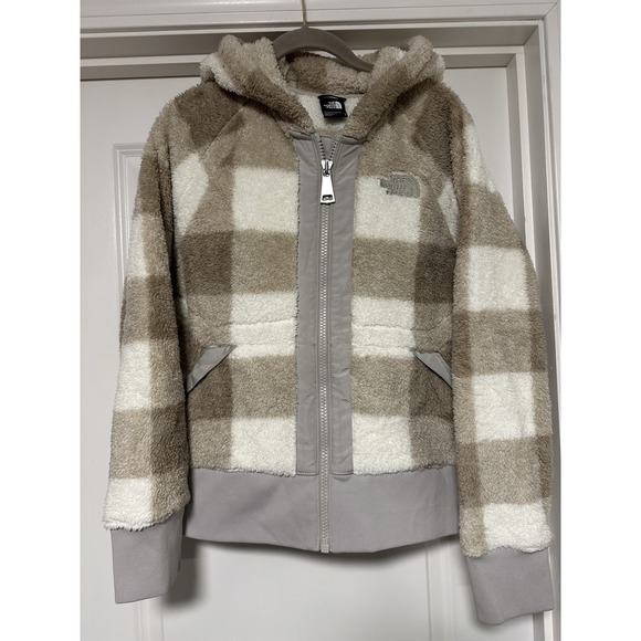 The North Face, Women's Tan Plaid Full Zipper Sherpa Fleece Jacket, Size Medium - Picture 1 of 10